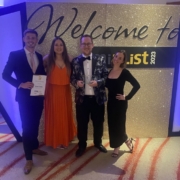Jacob, Karina, Sam and Chelsea holding the DEI award at miaList awards 2023