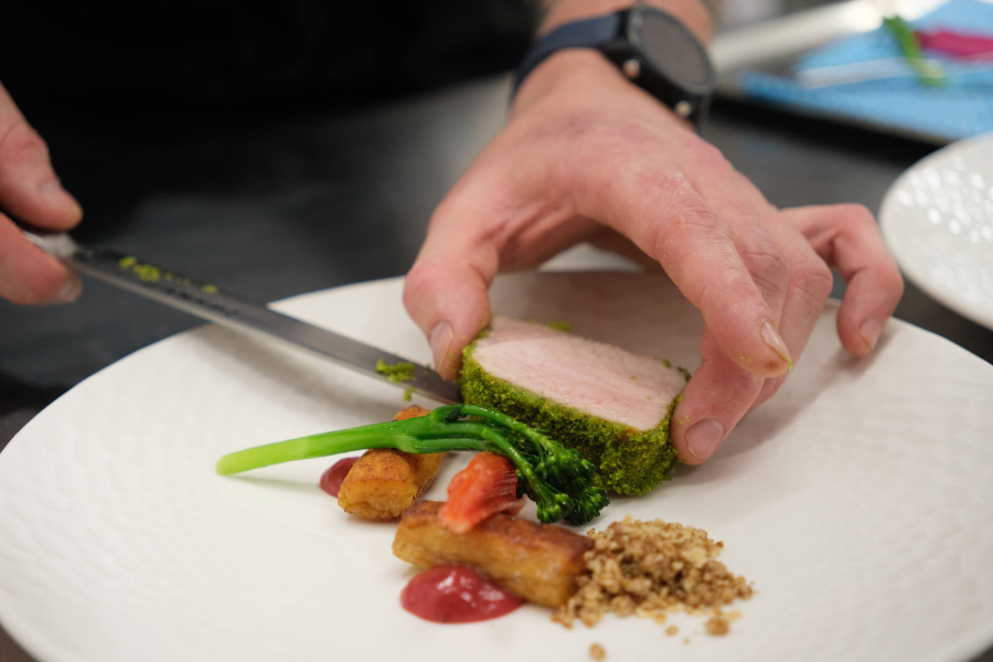 Chef plating up food